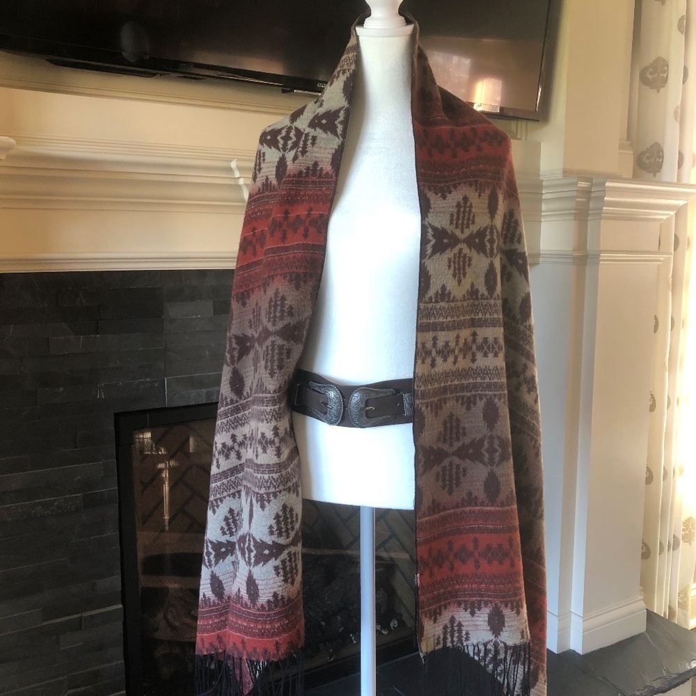 Wool blend wrap - One Size - Brown orange beige Southwestern vibe One size 71x24 - Picture 6 of 13